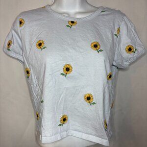 Women's Attitude NOT Included Size S- Lt Blue Sun Flower Short Sleeve  Crop Top